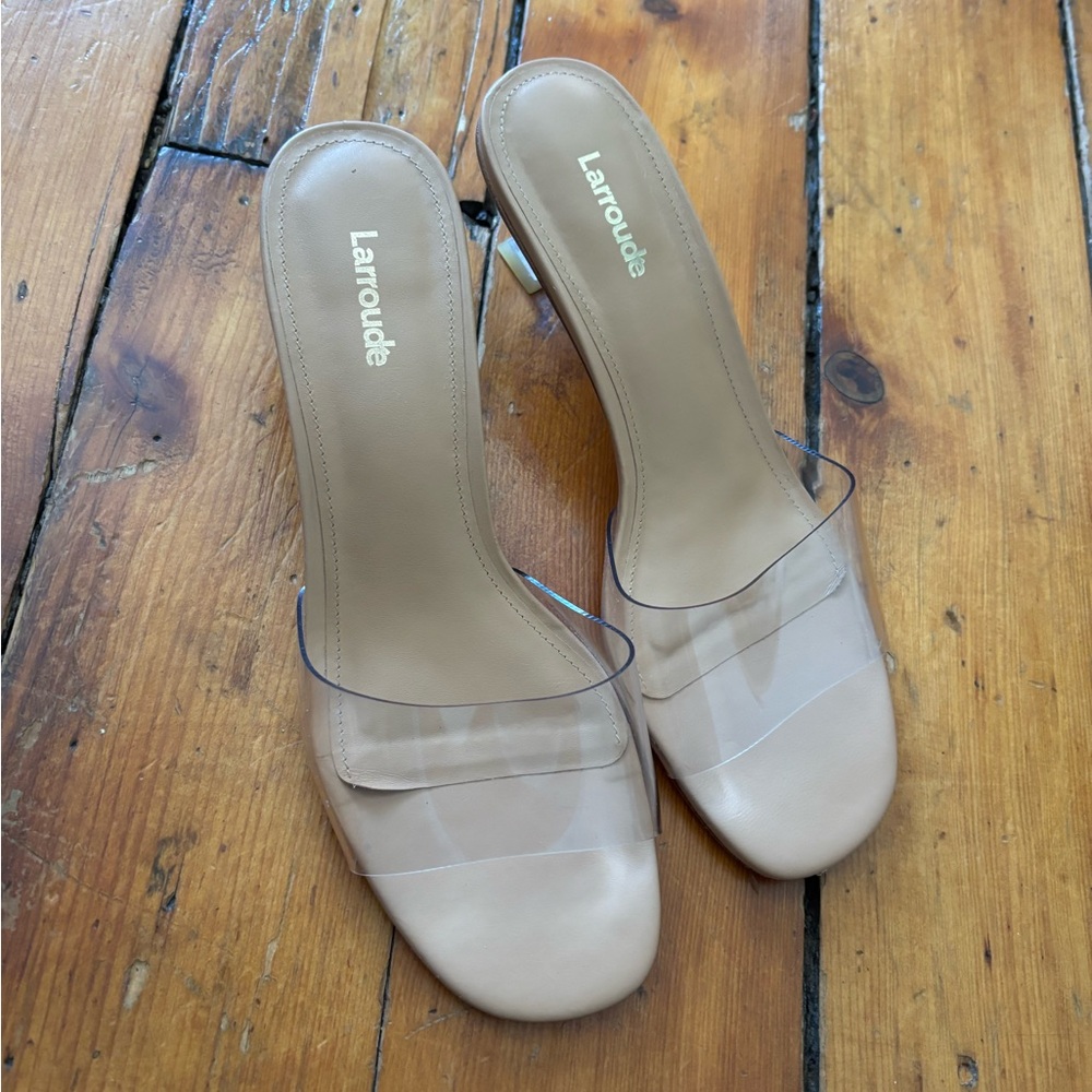 Larroudé Clear Strap Nude Sandals